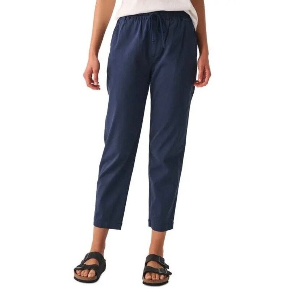 Faherty Arlie Day Pants Women Small Navy Blue Organic Cotton Linen Drawstring
